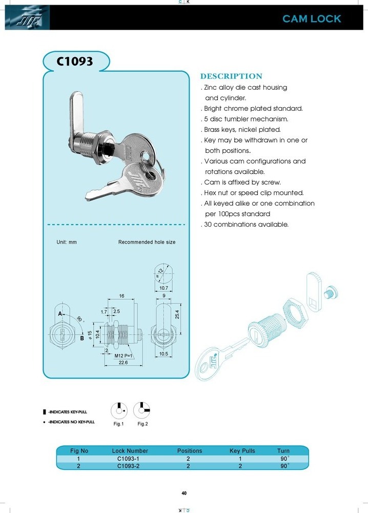 High Security Toolbox Cam Lock 12 mm Diameter Zinc Alloy Furniture Cam Lock