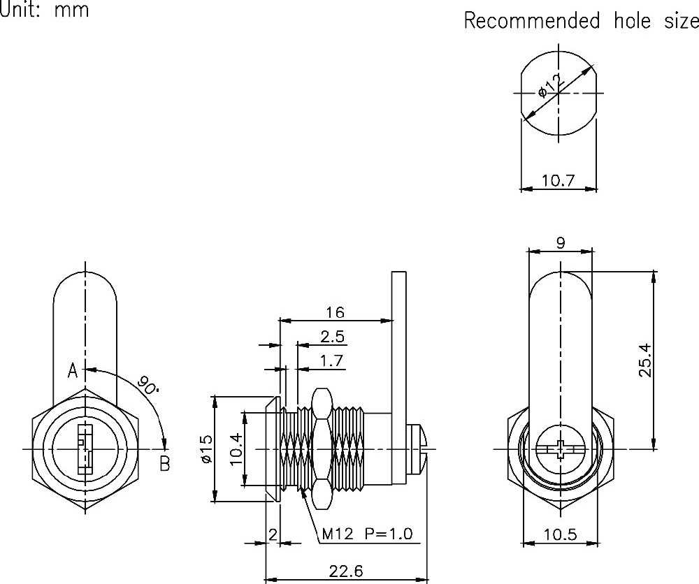 High Security Toolbox Cam Lock 12 mm Diameter Zinc Alloy Furniture Cam Lock