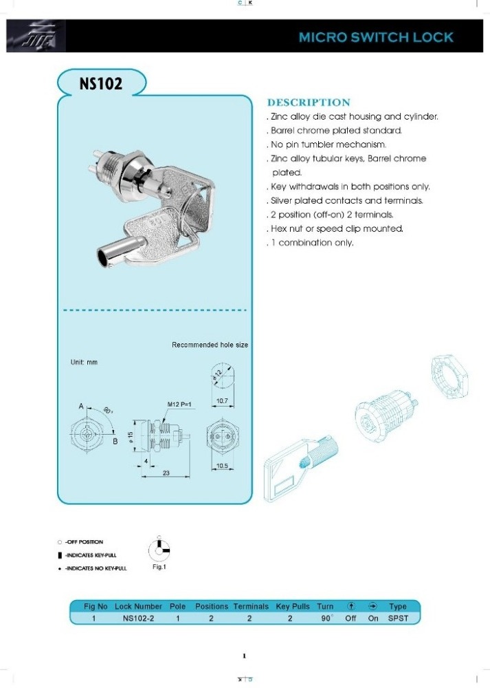 Micro switch lock with 2 tubular keys