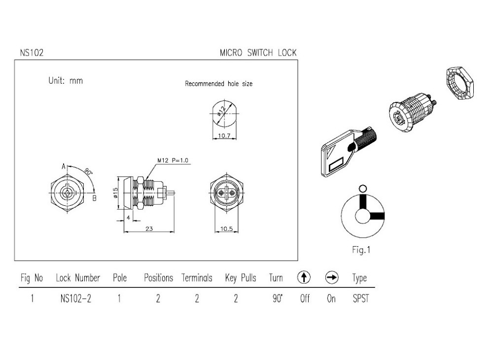 Micro switch lock with 2 tubular keys