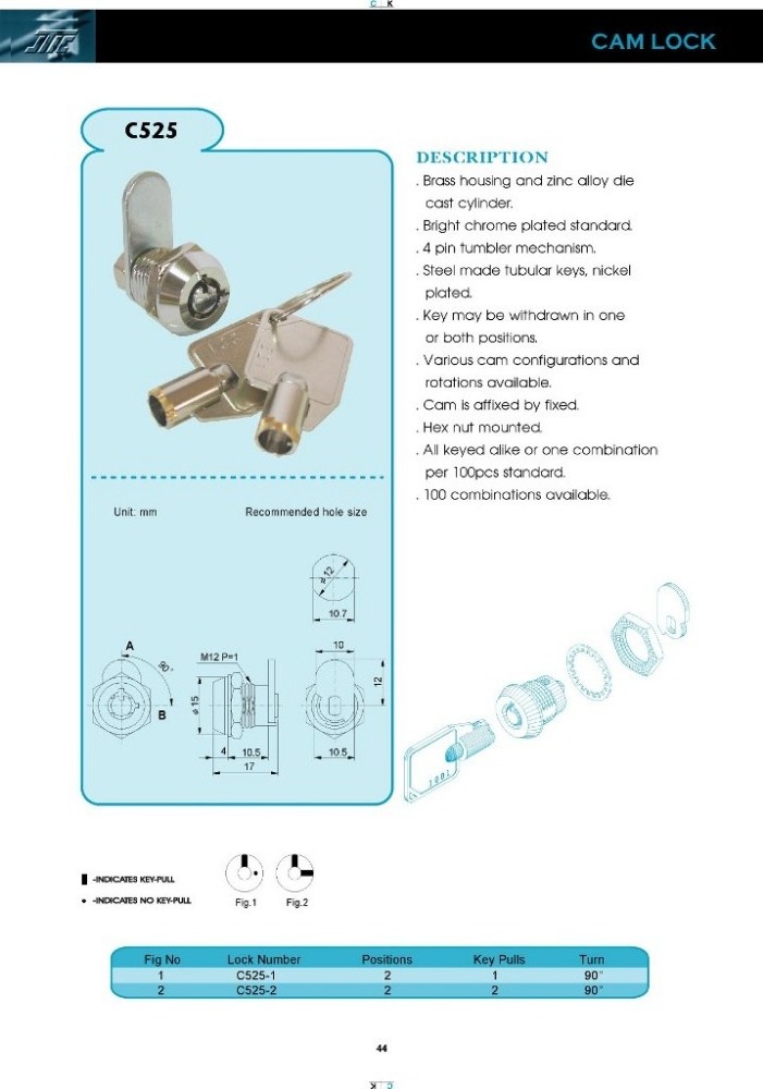 12mm Micro / Mini Security Key Cam Lock