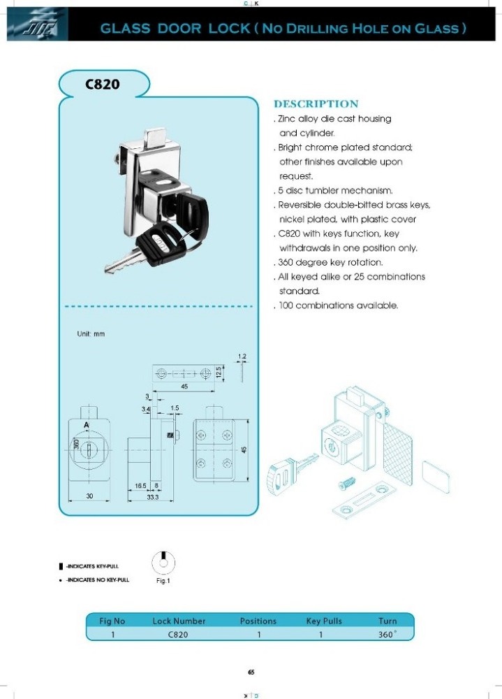 Glass Door Key Lock ( No Drilling Hole on Glass )