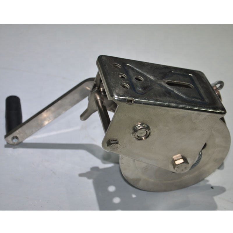 Stainless Steel Hand Winch with Manual Brake and Stainless Steel wire rope, Cable and Hook self-Locking Manual Winch