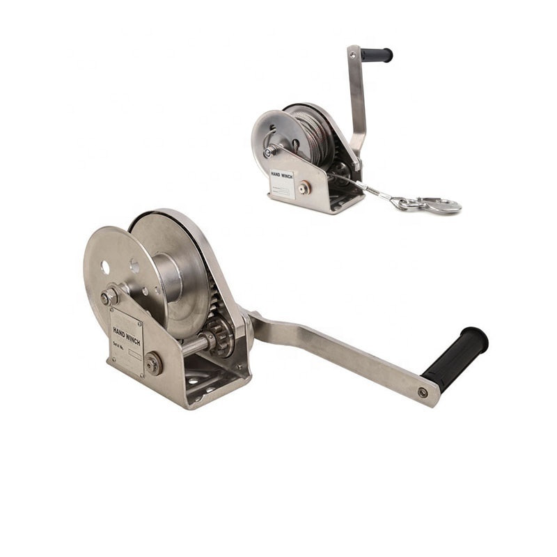 Stainless Steel Hand Winch with Manual Brake and Stainless Steel wire rope, Cable and Hook self-Locking Manual Winch