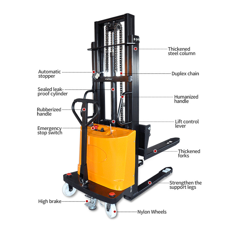 Semi electric forklift warehouse automatic stacker ton 1.2 ton 1.5 ton electric pallet stacker with 3m 3.5m 4.5m lifting height