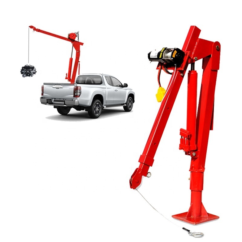 Heavy duty folding boom small portable telescopic mobile crane Hydraulic Pickup Truck Crane with hand/electric Winch - 2000-Lb