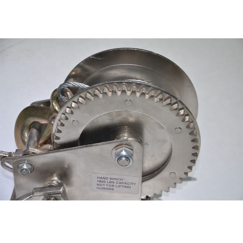 Stainless Steel Hand Winch with Manual Brake and Stainless Steel wire rope, Cable and Hook self-Locking Manual Winch