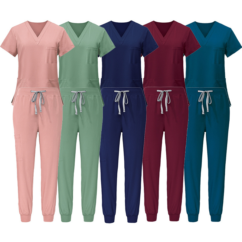 Women Nurse Hospital Uniform Medical Scrub Tops Spandex Stretch Fashionable Uniforms Suit Woven Spa Salon Beauty Uniforms Set