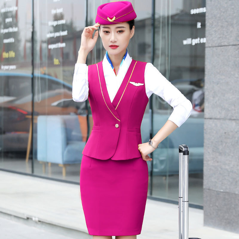 Unisex Autumn Business Wear Women's Suit Fashion Vest Skirt Hotel Beauty Salon High-Speed Rail Flight Attendant Airline Uniform