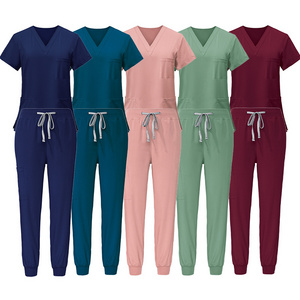 Jinteng best seller custom logo elastic women hospital uniforms scrubs women medical lab coats nurse scrubs top pants