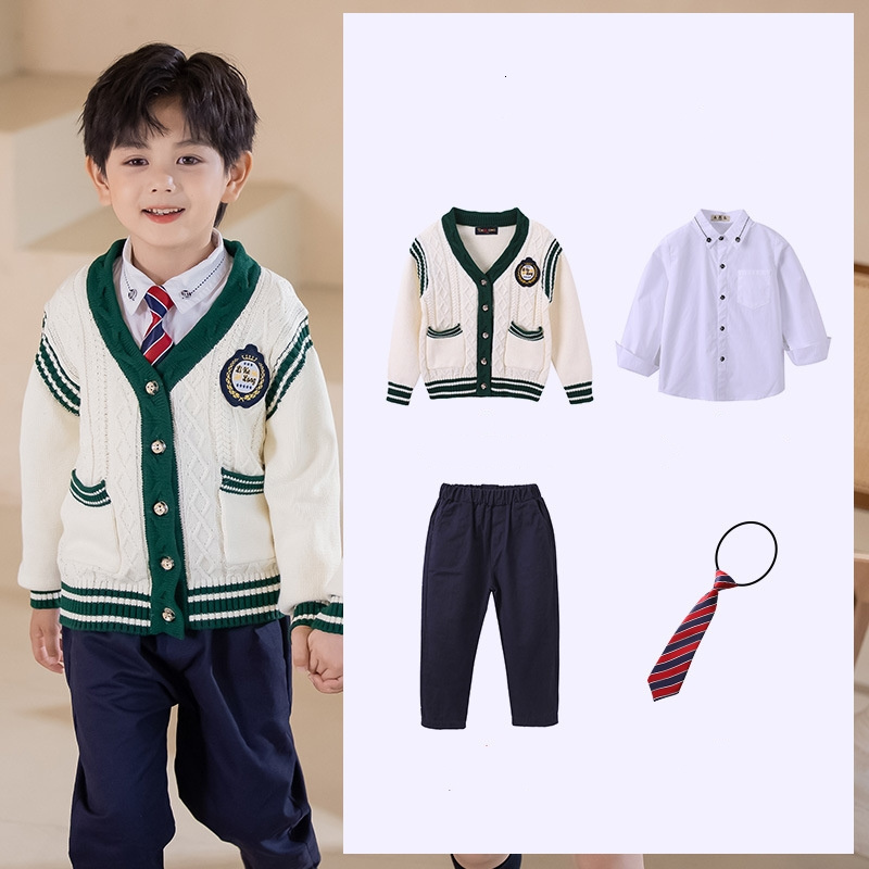 Jinteng Spring Autumn School Uniforms Primary School Students Knitted Sweater Boys Girls British Style Class three-piece set