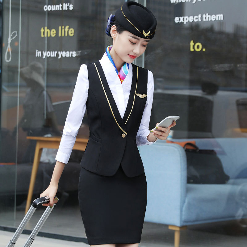 Unisex Autumn Business Wear Women's Suit Fashion Vest Skirt Hotel Beauty Salon High-Speed Rail Flight Attendant Airline Uniform