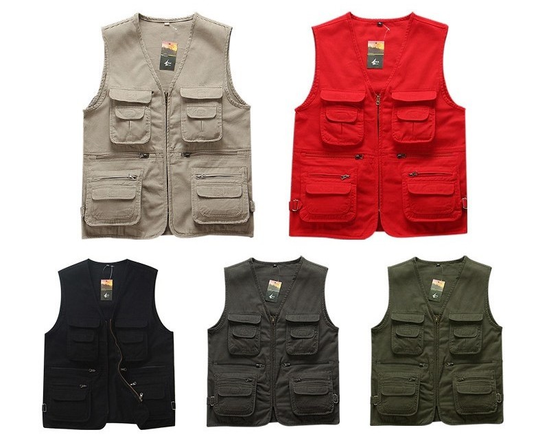 Jinteng Multi Pockets Cotton Cargoes Fisherman Vest Waistcoat For Climbing Fishing Hiking Journalist Photography Camping Vest