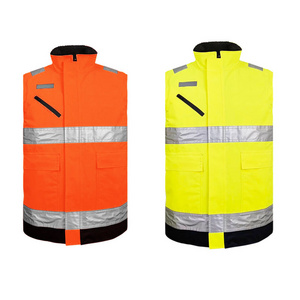 Fluorescence Orange Yellow High Visibility Reflective Safety Security Workwear Work Hi vis construction oxford vest for Men