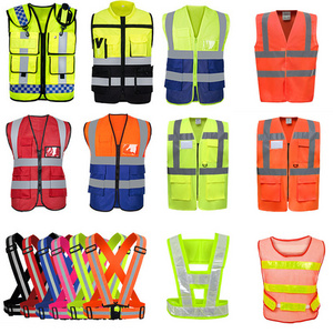 Hi vis 100 polyester workwear Breathable Fluorescent Mesh Reflective Safety Clothing Ansi Class 2 High Visibility Tactical Vest