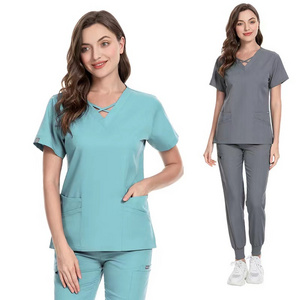 Wholesale custom scrubs suit hospital uniforms medical nurse uniform jogger type nurse scrub sets