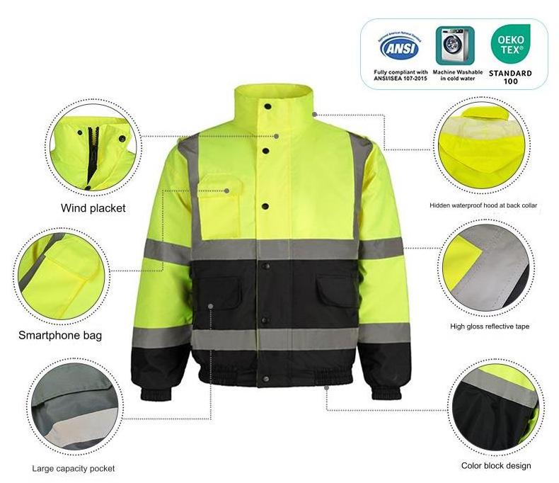 Hi vis construction long sleeve workwear reflective high visibility safety work clothing unisex winter waterproof fleece jacket