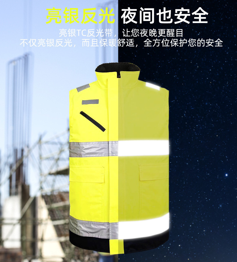 Fluorescence Orange Yellow High Visibility Reflective Safety Security Workwear Work Hi vis construction oxford vest for Men