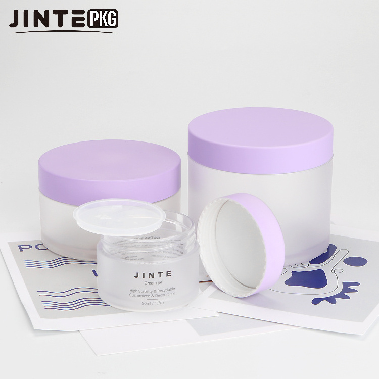 Hot Selling In Stock 1oz Luxury Plastic Cosmetic Frosted Jar With Matte Purple Pink Lids Acrylic Powder Jars Lip Balm Container