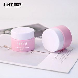 Cute Pink Cosmetic Plastic PP Double Wall Jar With White Lid For Lip Scrub Balm Container 0.5oz