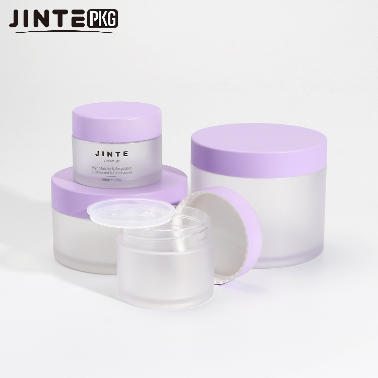 Hot Selling In Stock 1oz Luxury Plastic Cosmetic Frosted Jar With Matte Purple Pink Lids Acrylic Powder Jars Lip Balm Container