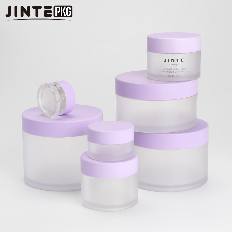 Hot Selling In Stock 1oz Luxury Plastic Cosmetic Frosted Jar With Matte Purple Pink Lids Acrylic Powder Jars Lip Balm Container