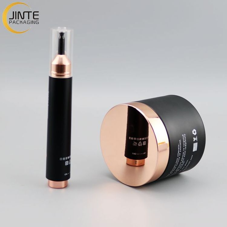 Luxury Black Cosmetic Packaging 15ml Syringe Bottles With Pump Cream Lotion Jar Set Eye Serum Face Cream Container