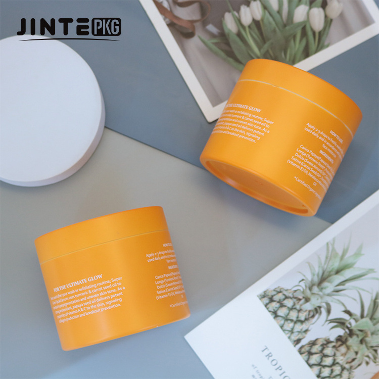 Wholesale Luxury PETG Plastic Cosmetics Packaging 5oz 6oz 8oz 250ml Frost Orange Body Butter Jar With Matte Lids for Body Scrub