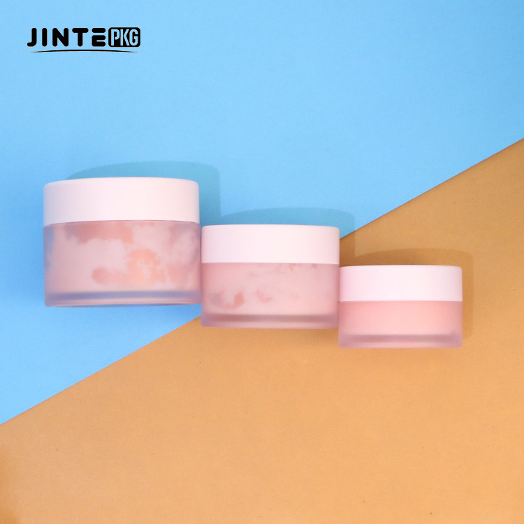 Hot selling Empty Cosmetic 10g 15g 1oz 2 4oz 8oz PETG Plastic frosted Cream jars with pink lids for Lip Scrub Lip balm container