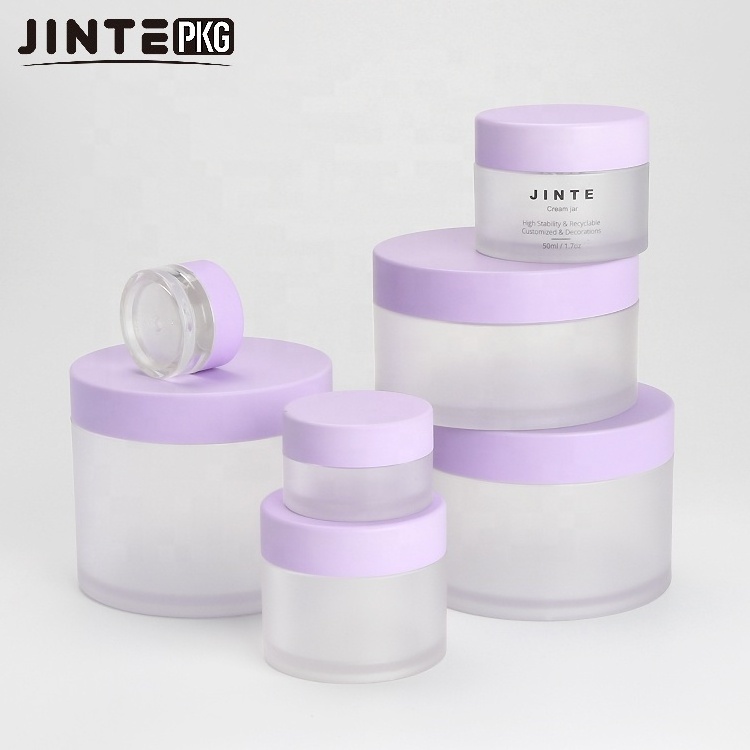 Wholesale 1oz 2oz  8oz PETG Luxury Plastic Customized Frosted Jar With Purple Lids for Acrylic Nail Powder Containers