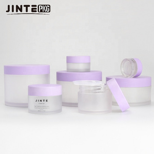 Wholesale 1oz 2oz  8oz PETG Luxury Plastic Customized Frosted Jar With Purple Lids for Acrylic Nail Powder Containers