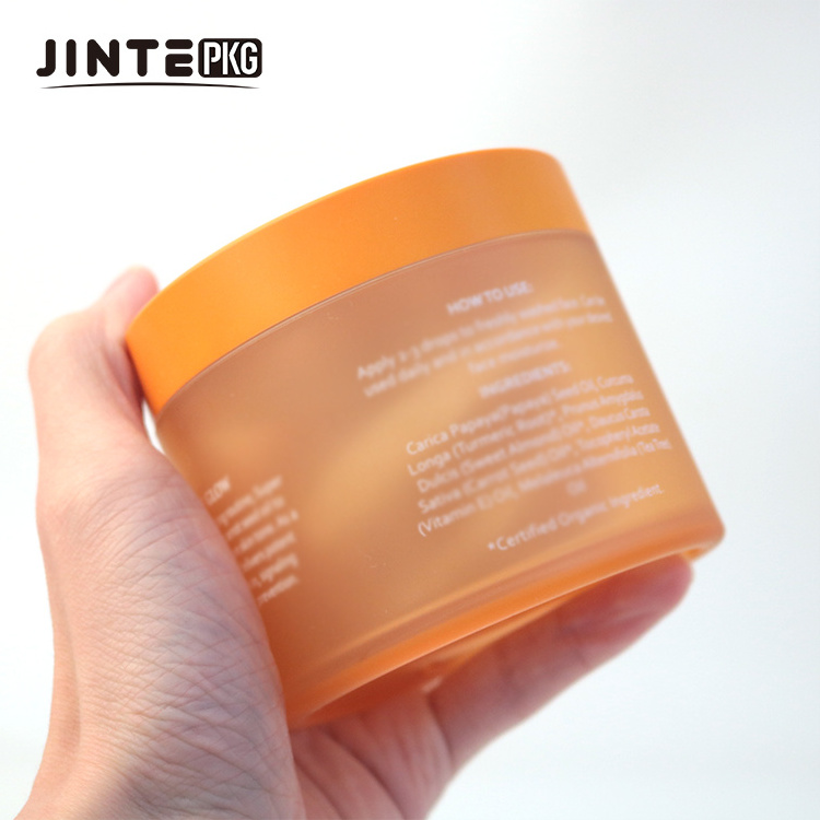 Wholesale Luxury PETG Plastic Cosmetics Packaging 5oz 6oz 8oz 250ml Frost Orange Body Butter Jar With Matte Lids for Body Scrub