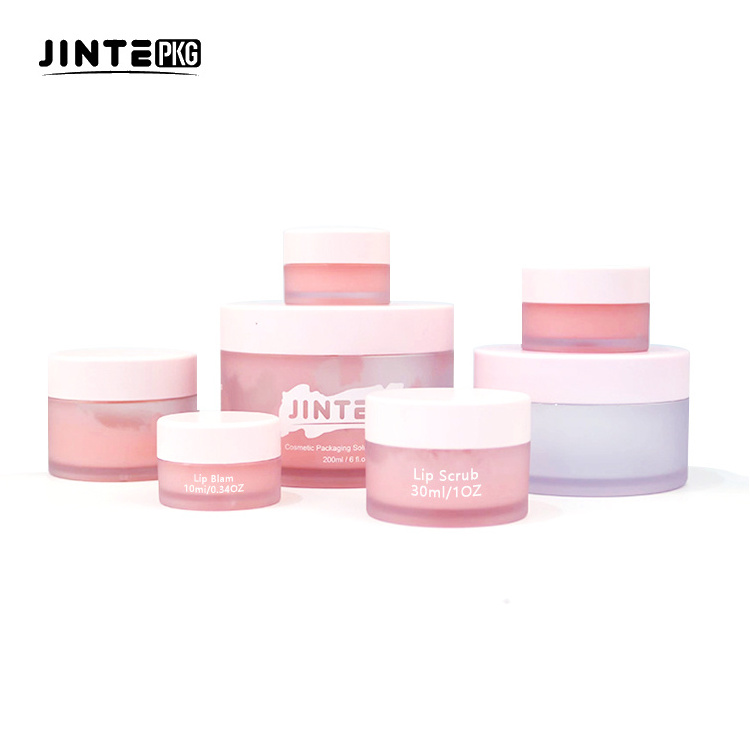 Hot selling Empty Cosmetic 10g 15g 1oz 2 4oz 8oz PETG Plastic frosted Cream jars with pink lids for Lip Scrub Lip balm container