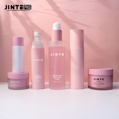 Custom Pink Cosmetic Packaging Plastic Pump Bottle And Jar With Lid For Skincare Cream Lotion