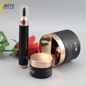 Luxury Black Cosmetic Packaging 15ml Syringe Bottles With Pump Cream Lotion Jar Set Eye Serum Face Cream Container