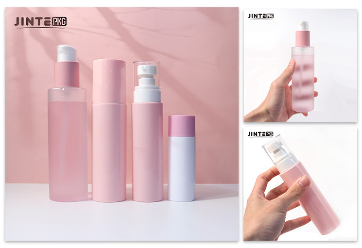 Custom Pink Cosmetic Packaging Plastic Pump Bottle And Jar With Lid For Skincare Cream Lotion