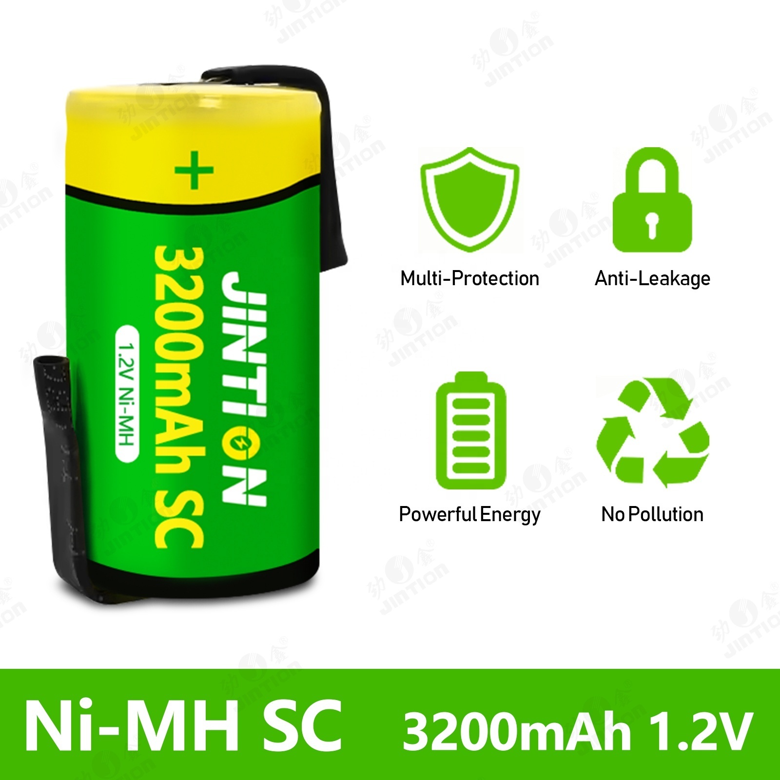 JINTION NIMH SC 3200MAH 1.2V nimh rechargeable battery ni-mh battery 5C discharging rate with solder tab