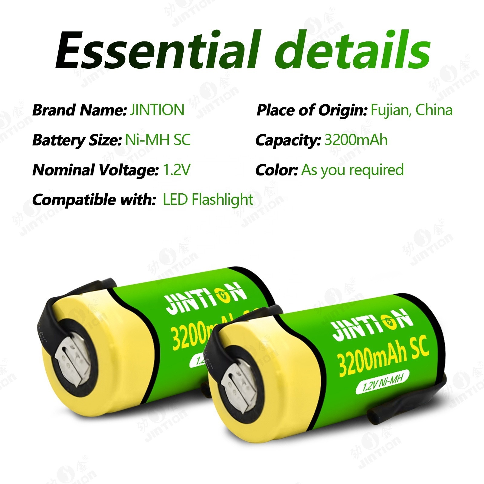 JINTION NIMH SC 3200MAH 1.2V nimh rechargeable battery ni-mh battery 5C discharging rate with solder tab