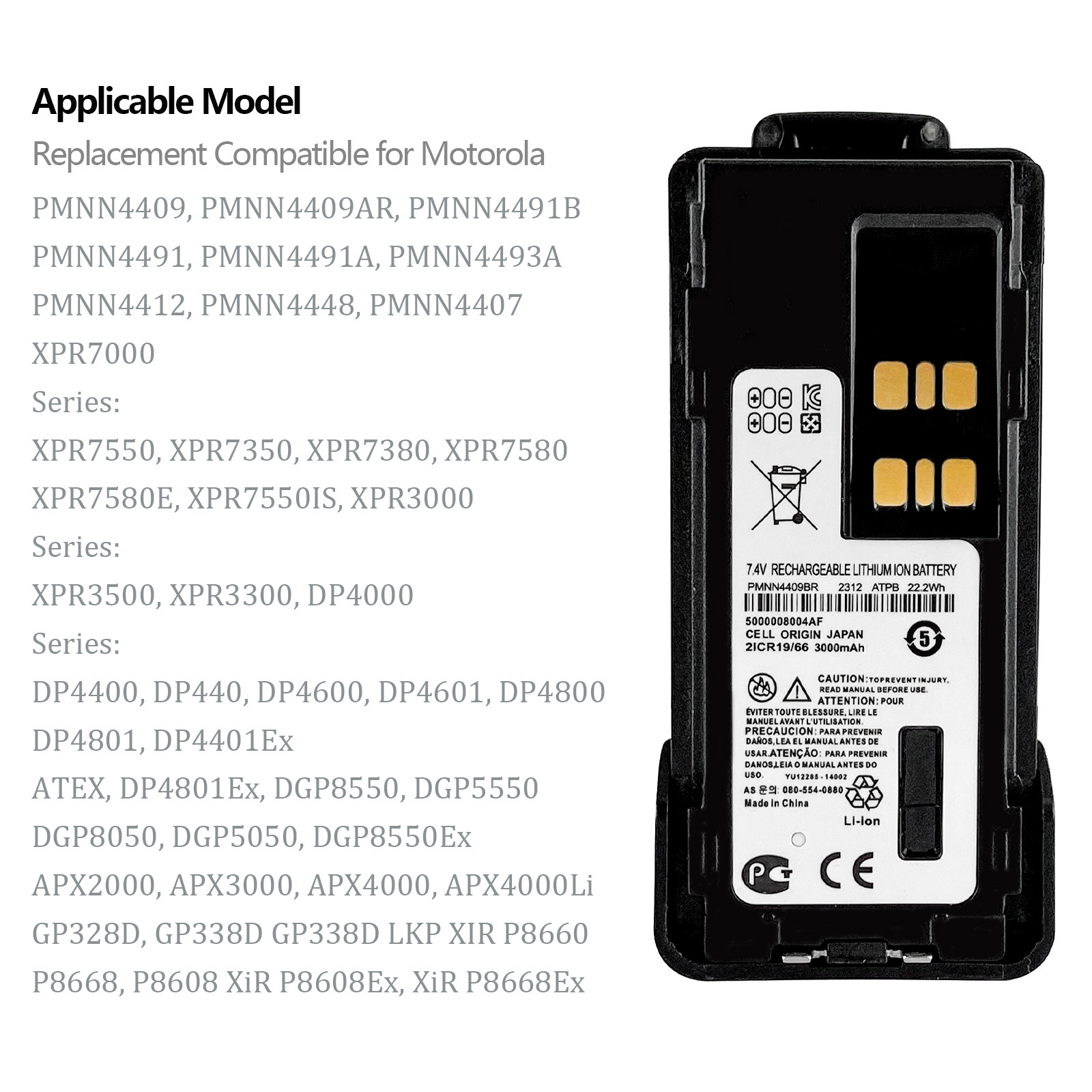 Li-ion 3000mAh 7.4v battery PMNN4491 4409 motorola walkie talkie walkie-talkie walki talki P8608i p8668i GP328D+ GP338D+ Type-C