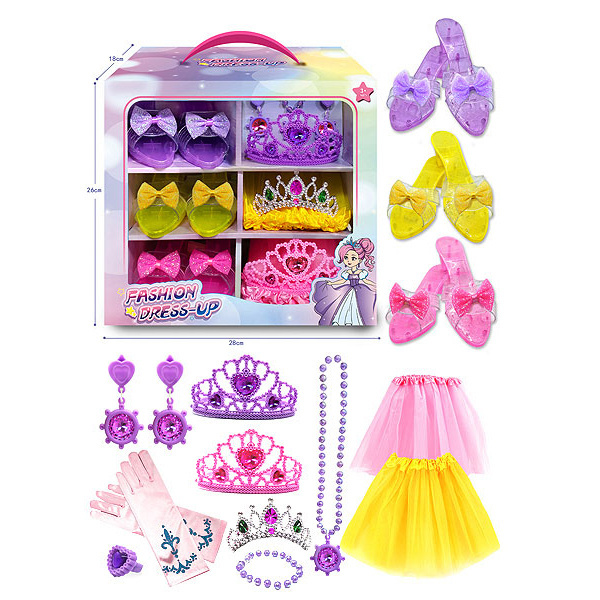 Kids Pretend Play Set Princess Dress Up Shoes Set Girls Gift RolePlay Shoes Jewelry Toys Beauty Set