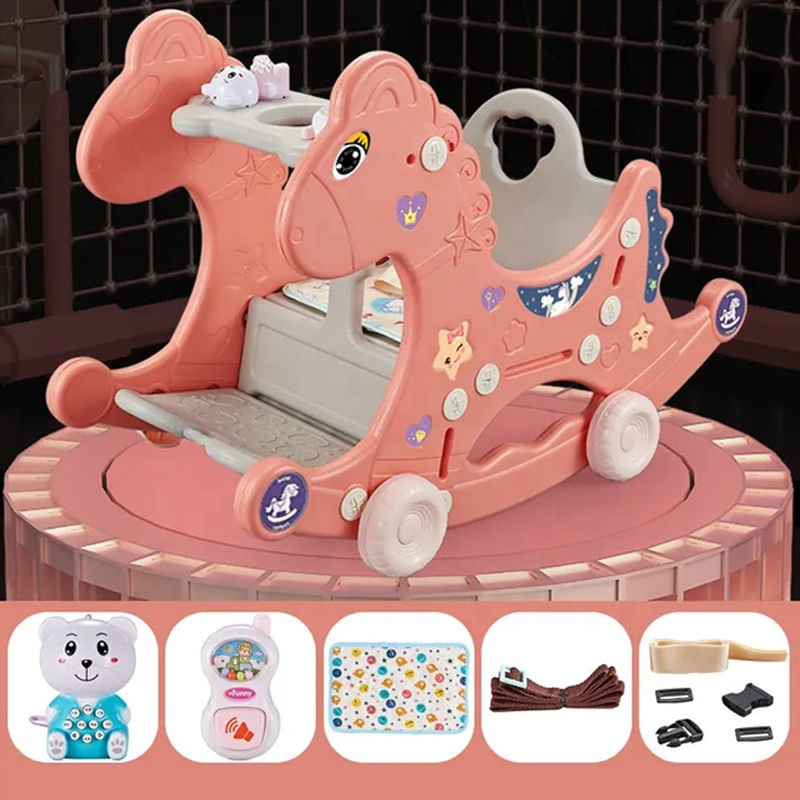 Kids Multifunctional Children Indoor Cartoons Toys Baby 3 in 1 Plastic Rocking Horse