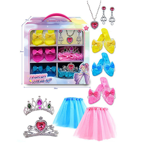 Kids Pretend Play Set Princess Dress Up Shoes Set Girls Gift RolePlay Shoes Jewelry Toys Beauty Set