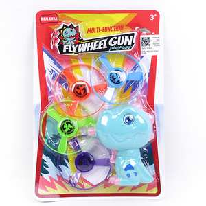 Children outdoor plastic multi-function colorful fly wheel gun toys dinosaur flying saucer gun toy