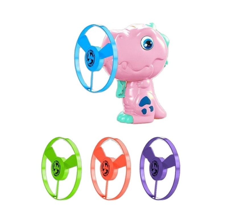 Children outdoor plastic multi-function colorful fly wheel gun toys dinosaur flying saucer gun toy