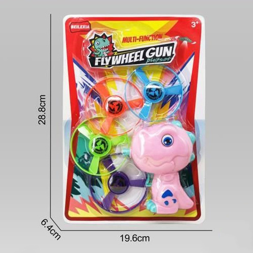 Children outdoor plastic multi-function colorful fly wheel gun toys dinosaur flying saucer gun toy