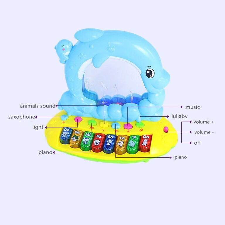 Jinming kids multifunction musical instrument piano toy dolphin spraying electronic keyboard toy