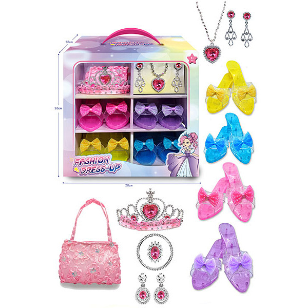 Kids Pretend Play Set Princess Dress Up Shoes Set Girls Gift RolePlay Shoes Jewelry Toys Beauty Set