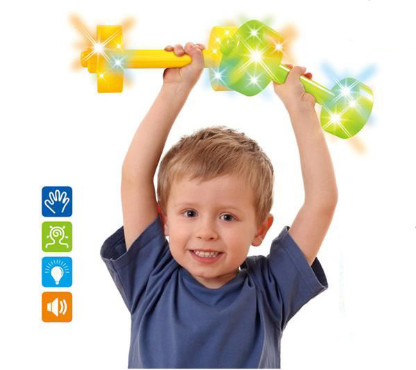 Children sports toy plastic musical dumbbell toy with light dumbbell sets for kids