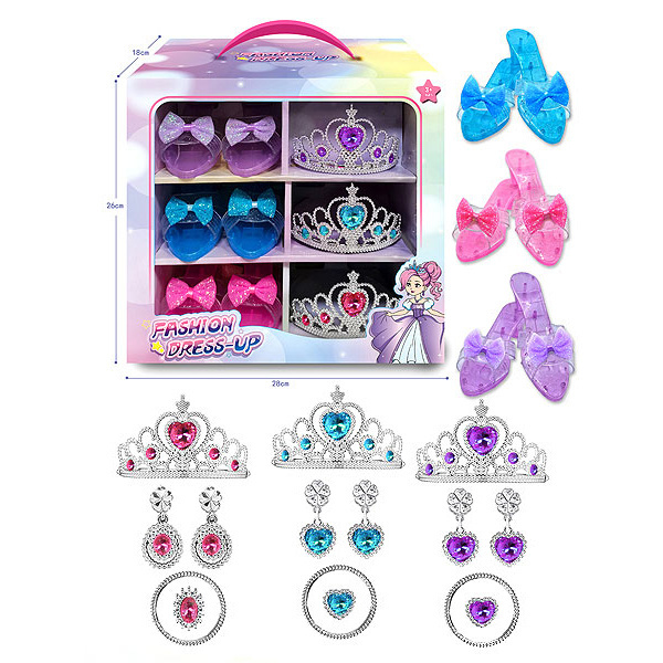 Kids Pretend Play Set Princess Dress Up Shoes Set Girls Gift RolePlay Shoes Jewelry Toys Beauty Set