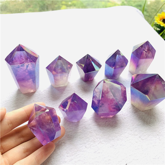 High Quality Angel Aqua Aura Amethyst Obelisk Natural Amethyst Tower Crystal Quartz Point